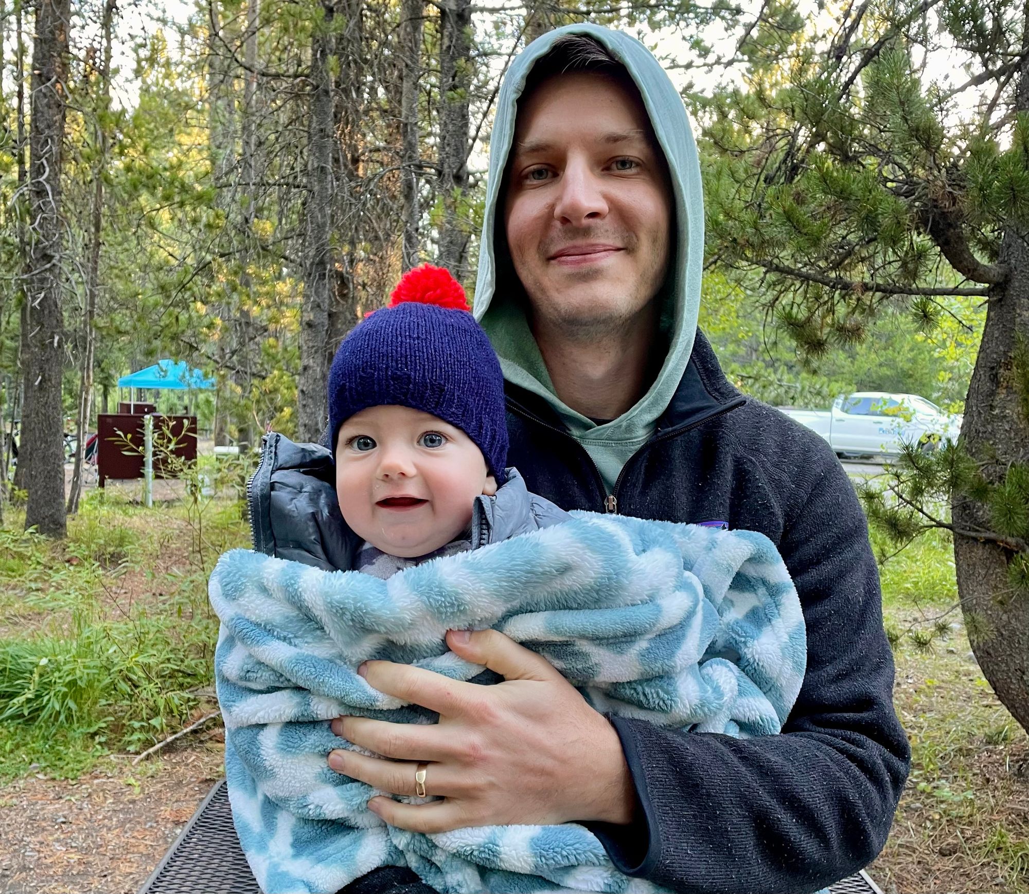 Father and son camping at Grand Tetons National Park