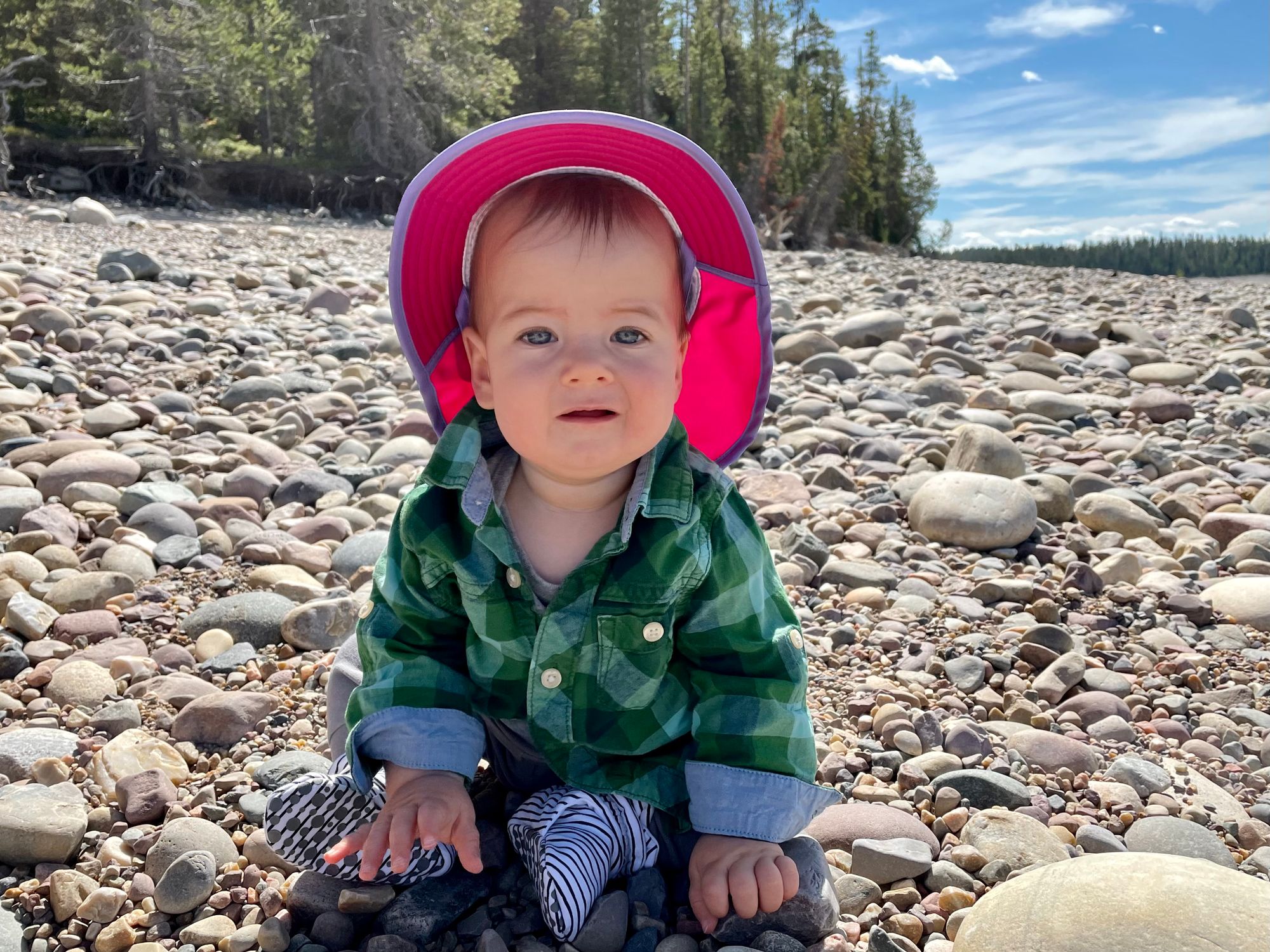 6 month old baby on the beach at Grand Teton National Park